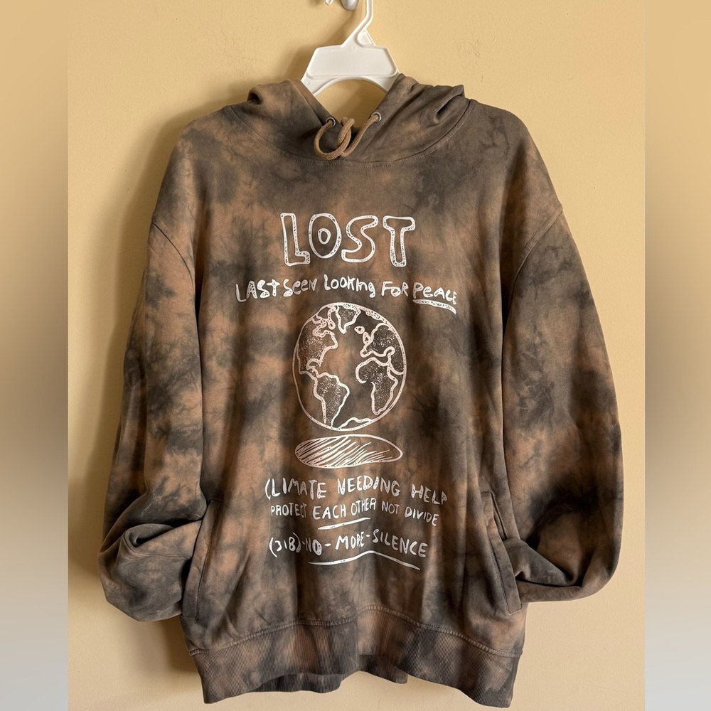 LOST "Looking For‎ Peace" Graphic Hoodie Bleach Dye Medium